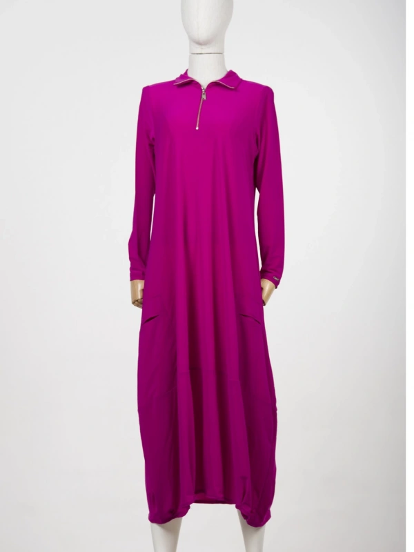 İNVEE 6886 Fermuarlı Fuşya Elbise