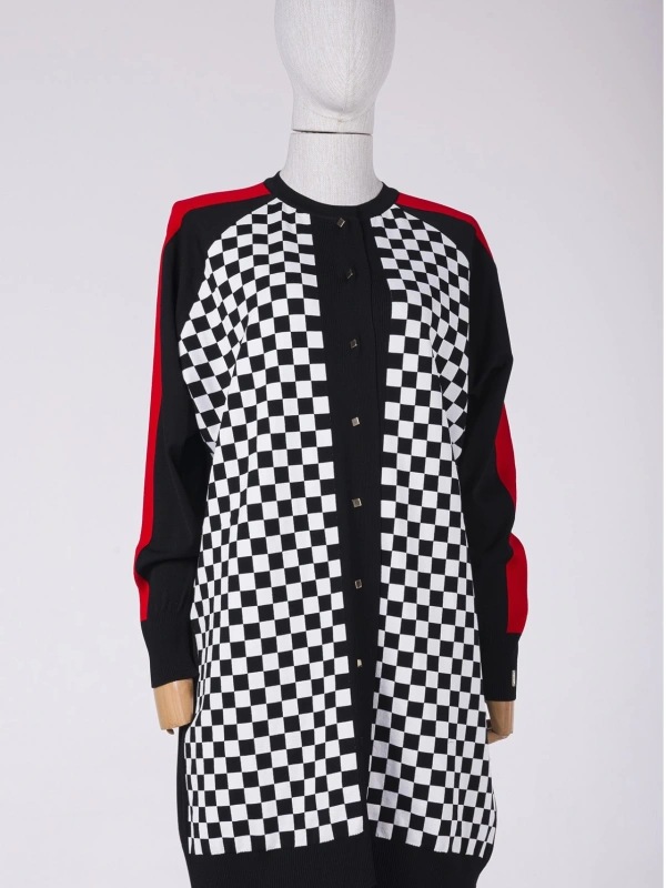 İNVEE 6891 Triko Damalı Hırka - Siyah