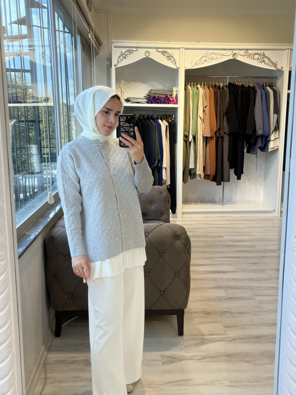 İNVEE 6939 Triko Hırka - Gri