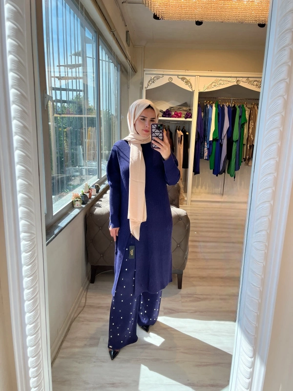 İNVEE 6944 Yırtmaçlı Triko Tunik - Mor