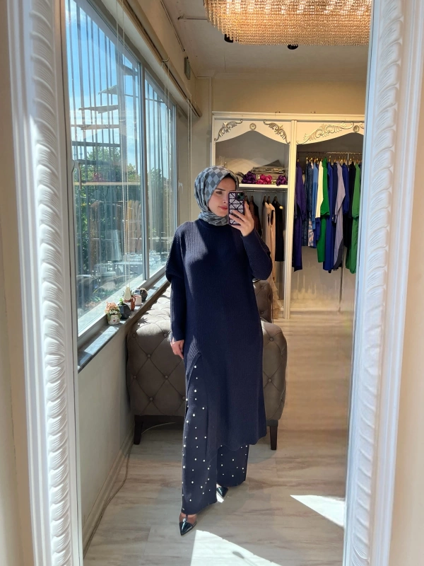 İNVEE 6944 Yırtmaçlı Triko Tunik - Mürdüm