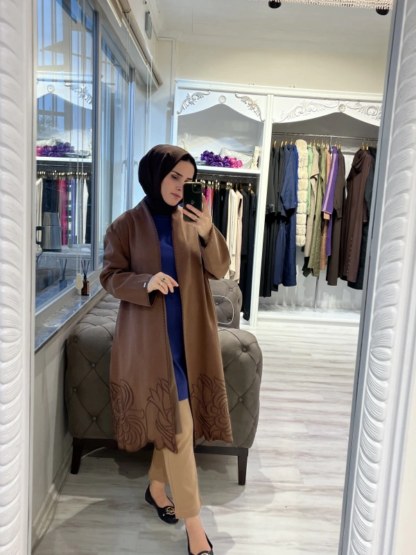 İNVEE 6949 Nakışlı Kaşe Kap - Kahve