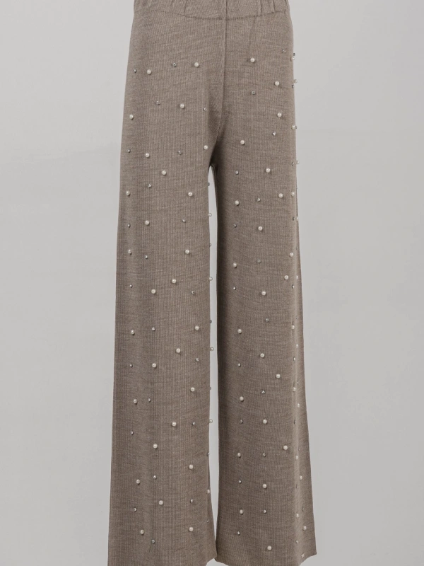 İNVEE 6950 İncili Triko Pantolon - Koyu Bej