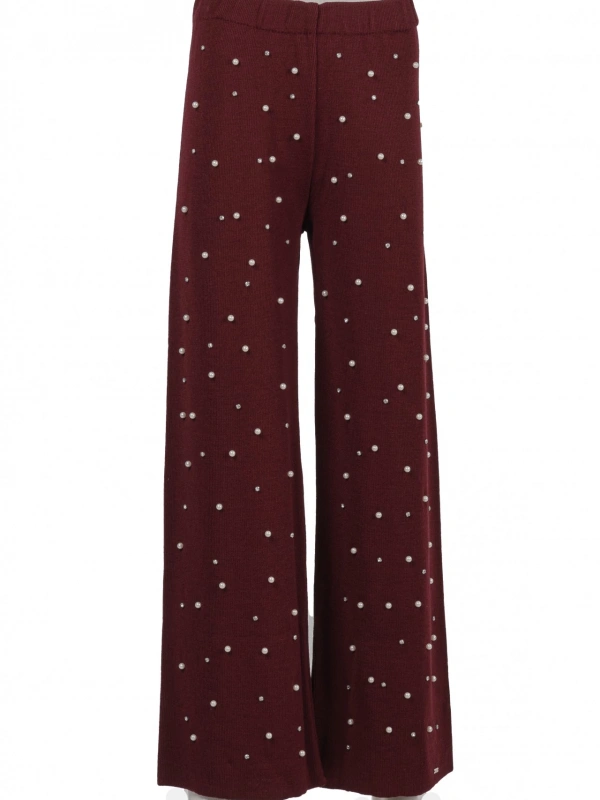 İNVEE 6950 İncili Triko Pantolon - Bordo