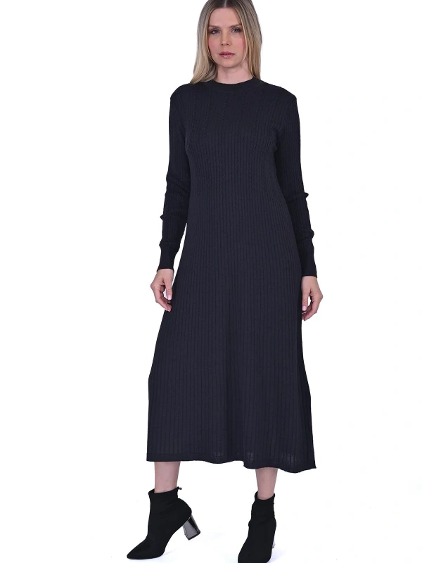 İNVEE 6954 Yün Karışımlı Triko Elbise - Antrasit