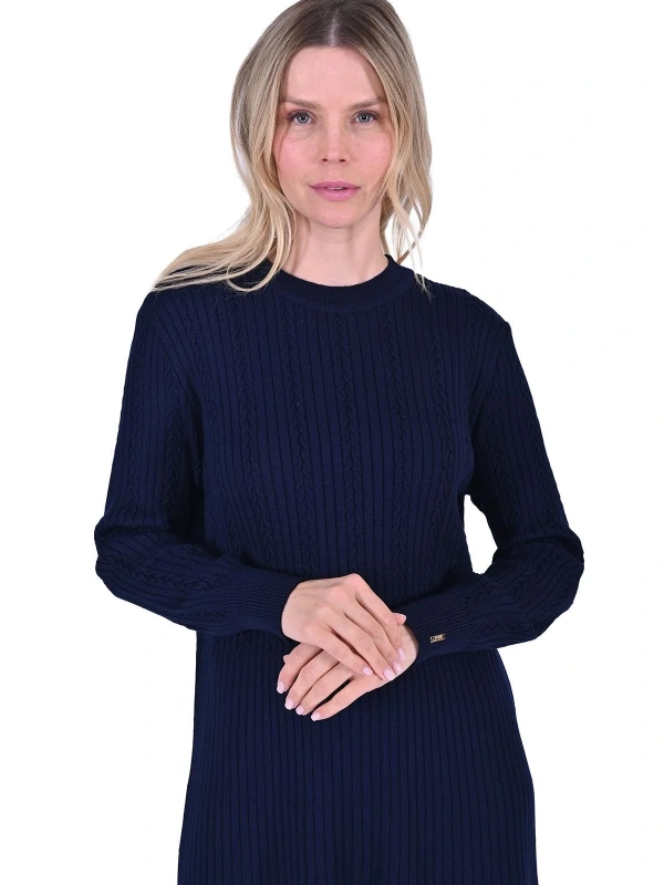 İNVEE 6954 Yün Karışımlı Triko Elbise - Lacivert