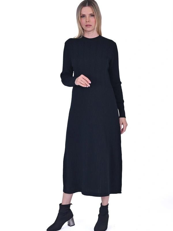 İNVEE 6954 Yün Karışımlı Triko Elbise - Siyah