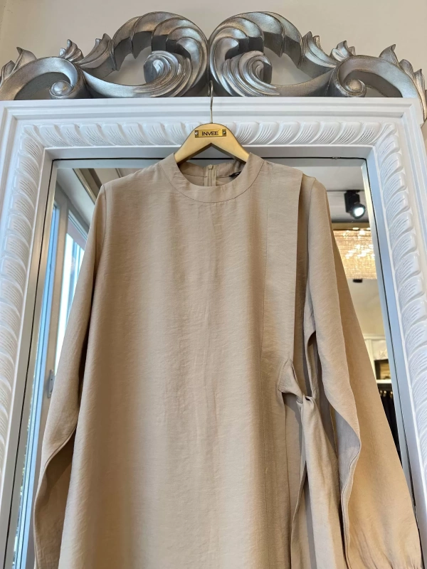 INVEE 6958 Modal Kumaş Camel Elbise