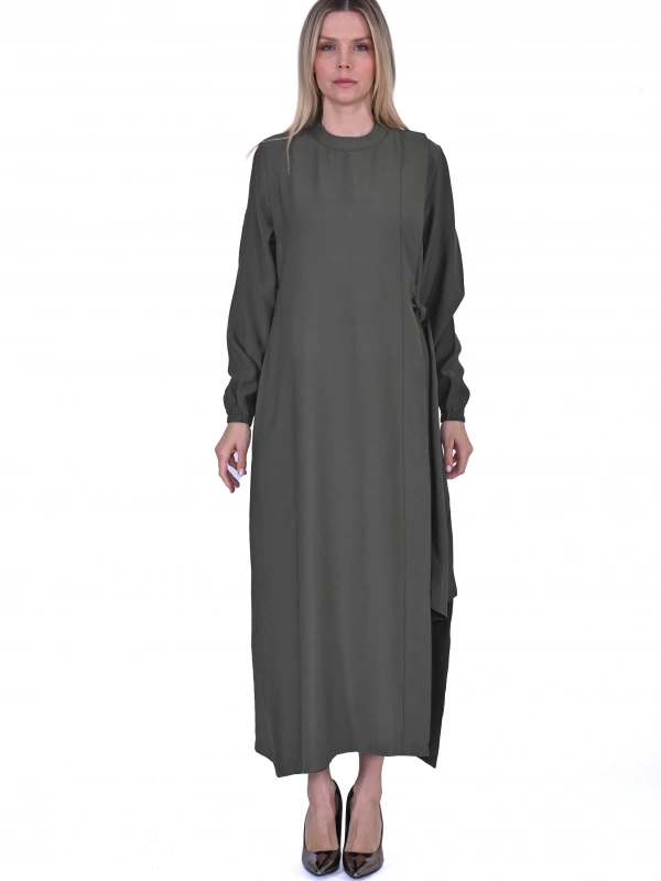 INVEE 6958 Modal Kumaş Haki Elbise