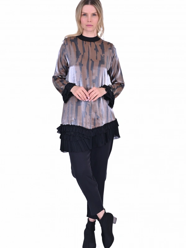 İNVEE 6980 Eteği Asimetrik Kahve Tunik