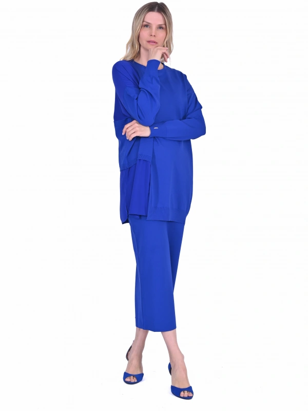 İNVEE 6986 Kumaş Detaylı Sax Triko Tunik