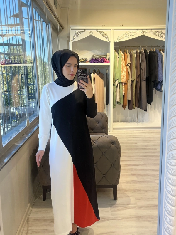 İNVEE 6989 Geometrik Siyah Triko Elbise