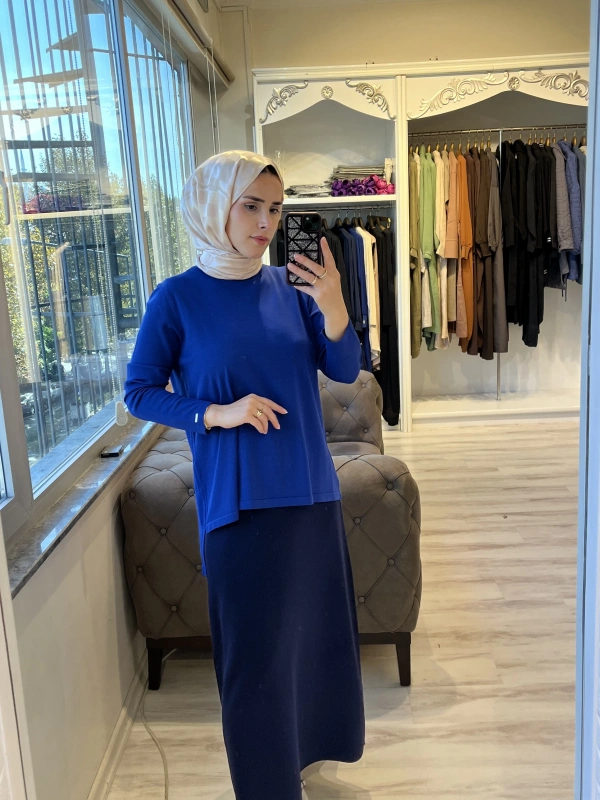 İNVEE 7015 Kloş Lacivert Triko Etek