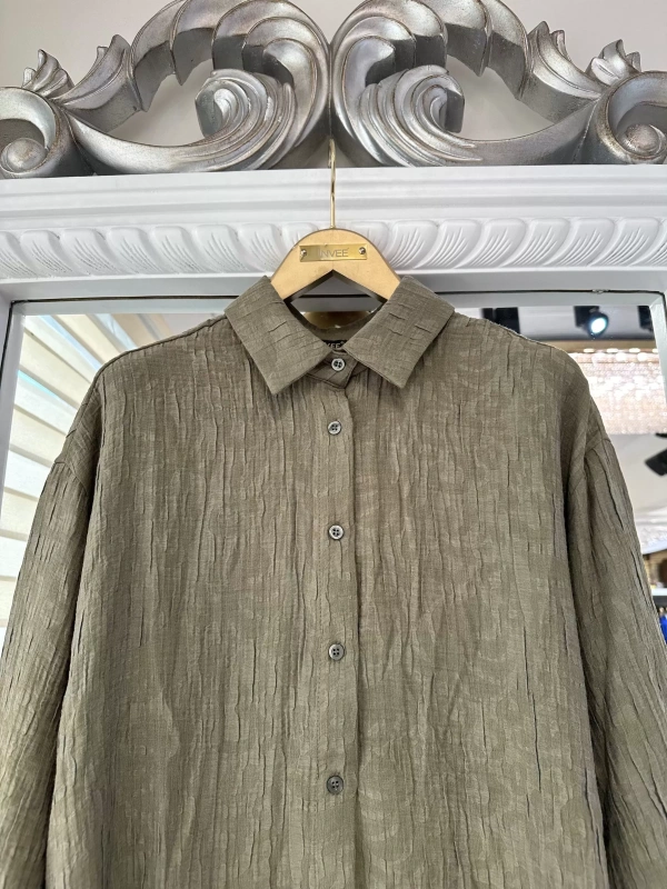 İNVEE 7017 Desenli Haki Modal Gömlek