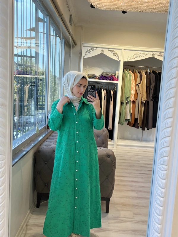 İNVEE 7018 Benetton Delik İşi Gömlek Elbise