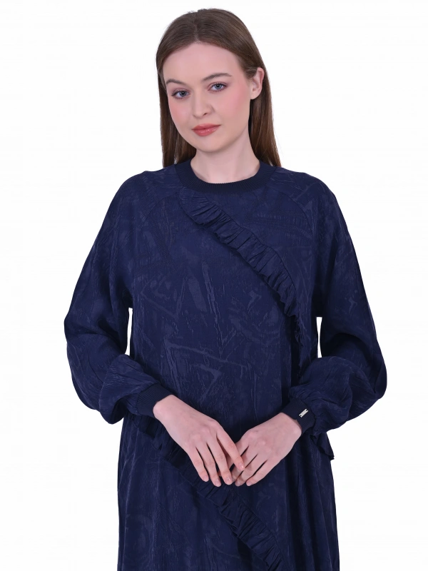 İNVEE 7024 Fırfır Detaylı Lacivert Modal Elbise