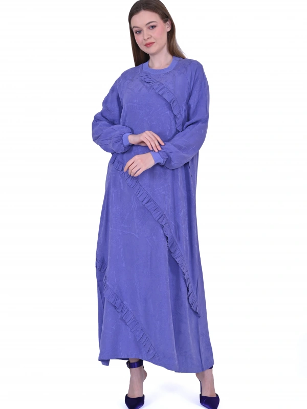 İNVEE 7024 Fırfır Detaylı Mor Modal Elbise