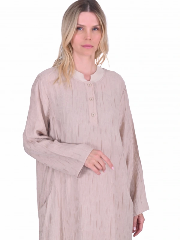 İNVEE 7026 Cepli Modal Elbise - Bej