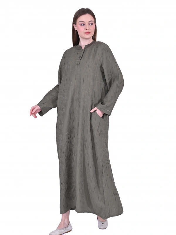 İNVEE 7026 Cepli Modal Elbise - Haki