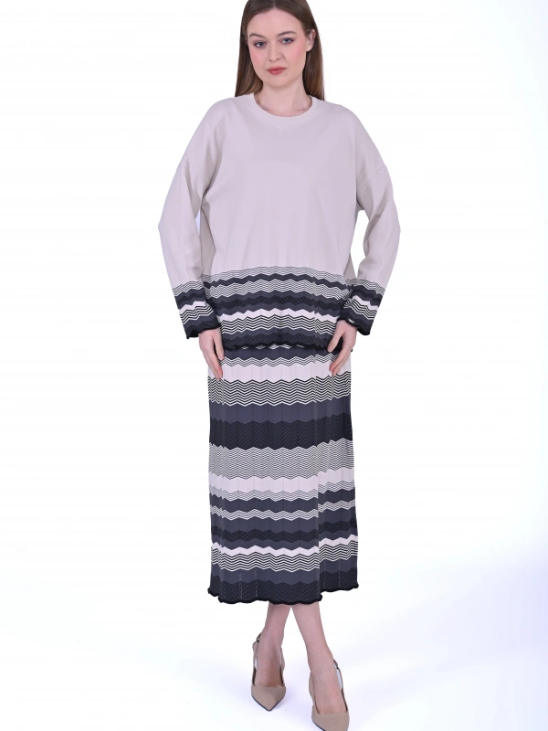 İNVEE 7028 Antrasit / Bej Triko Etek