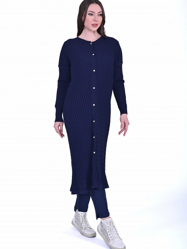 İNVEE 7029 Desenli Triko Hırka - Lacivert