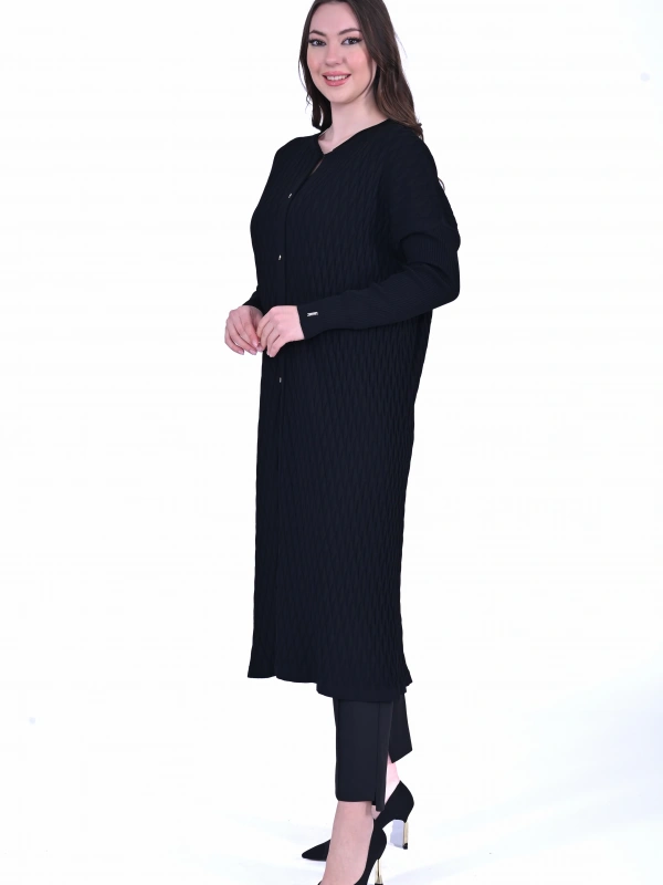 İNVEE 7029 Desenli Triko Hırka - Siyah