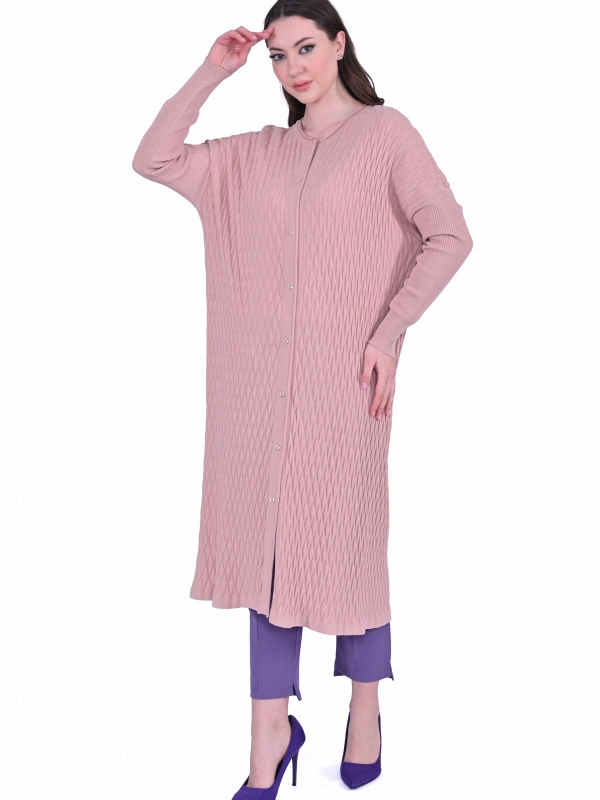 İNVEE 7029 Desenli Triko Hırka - Somon