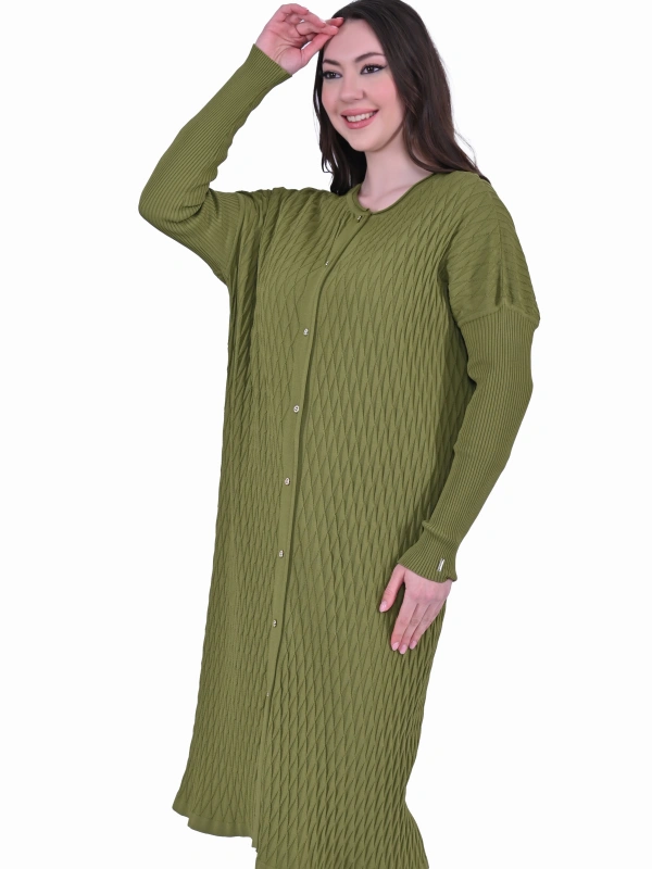 İNVEE 7029 Desenli Triko Hırka - Yeşil