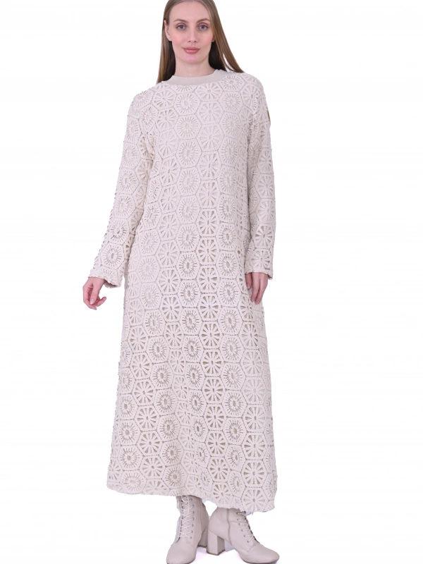 İNVEE 7031 Bej Dantel Elbise