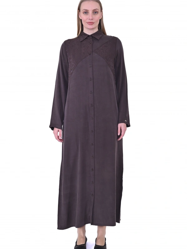 İNVEE 7032 İpek Qupra Gömlek Elbise - Kahverengi