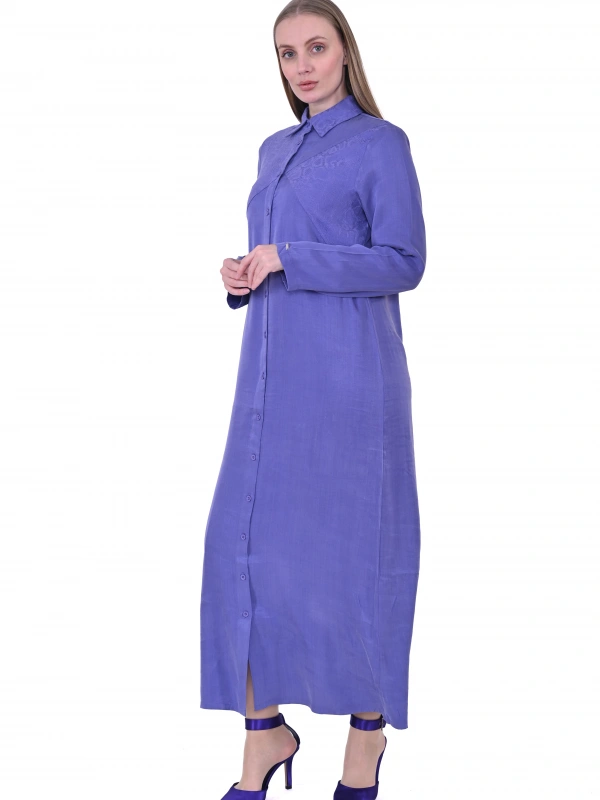 İNVEE 7032 İpek Qupra Gömlek Elbise - Mor