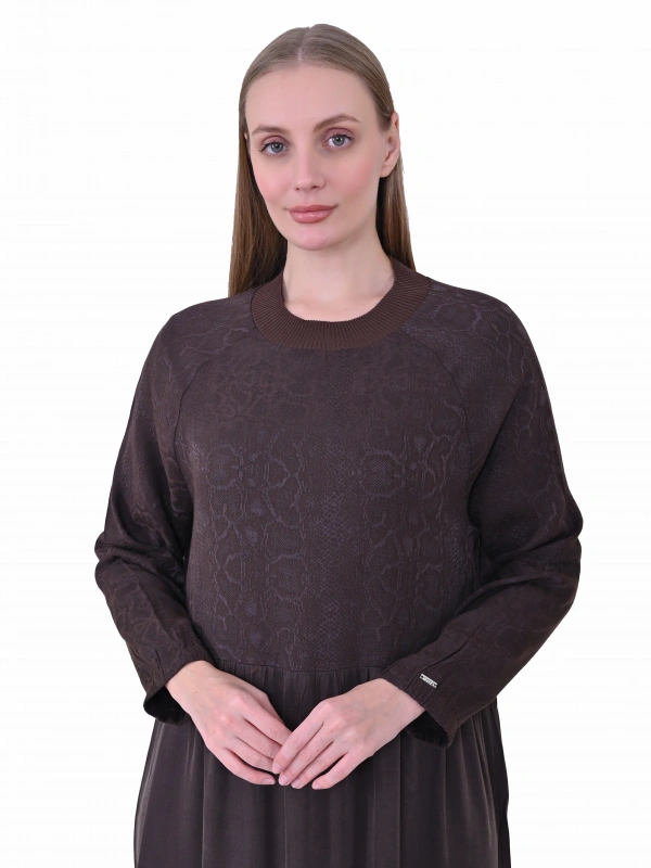 İNVEE 7033 Desenli Modal Elbise - Kahverengi