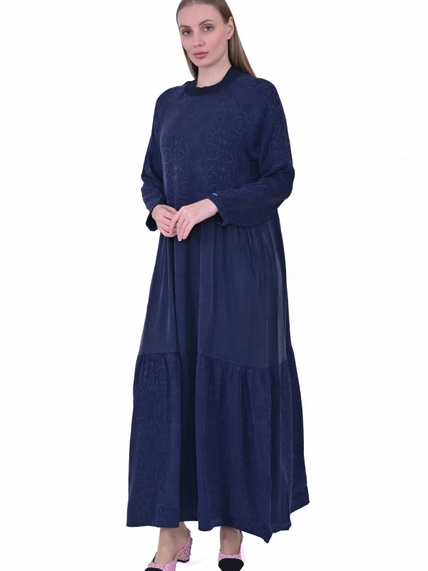 İNVEE 7033 Desenli Modal Elbise - Lacivert