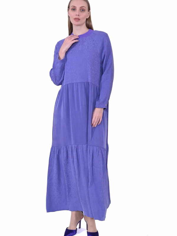 İNVEE 7033 Desenli Modal Elbise - Mor