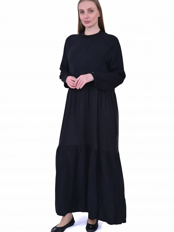 İNVEE 7033 Desenli Modal Elbise - Siyah