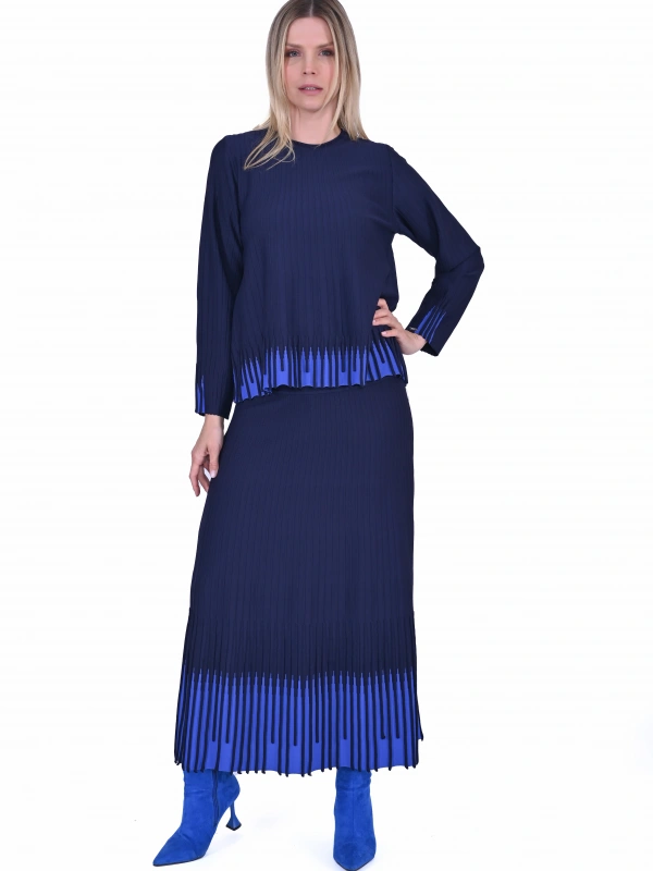 İNVEE 7034 İki Renkli Triko Takım - Lacivert