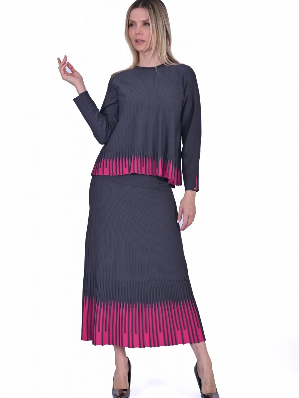 İNVEE 7034 İki Renkli Triko Takım - Gri