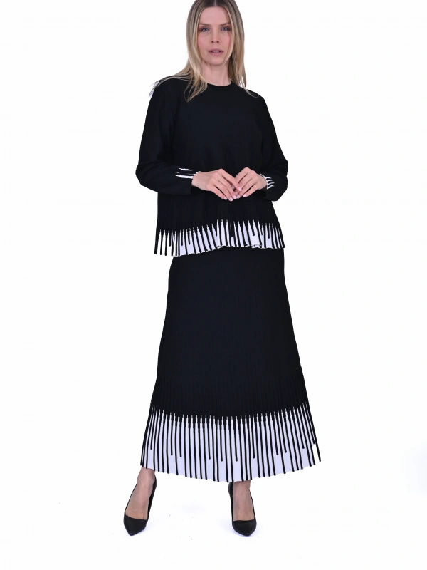 İNVEE 7034 İki Renkli Triko Takım - Siyah