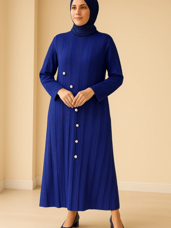 İNVEE 7038 Düğme Detaylı Triko Elbise - Morcivert