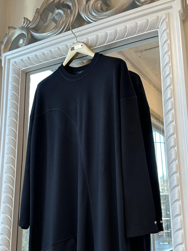 İNVEE Cepli İki İplik Elbise - Siyah