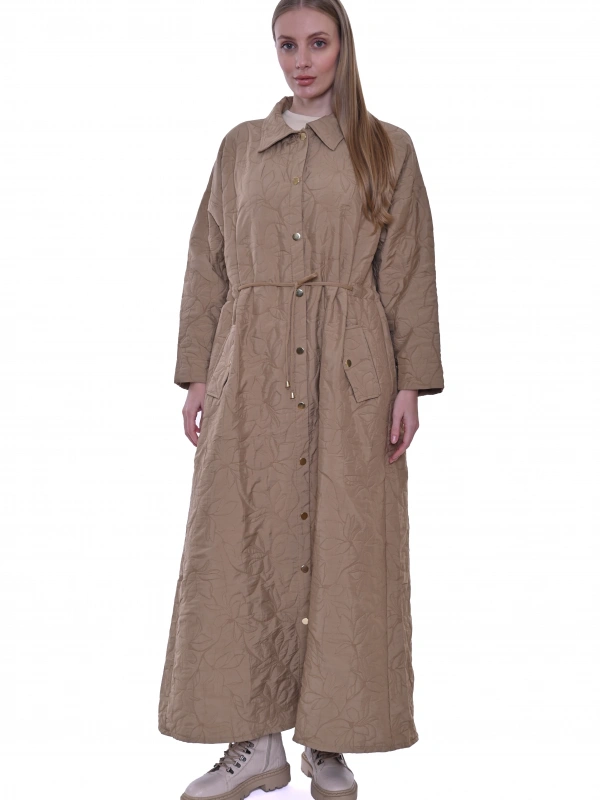 İNVEE Geniş Kalıp Belden Bağlamalı Kapitone Kap - Camel