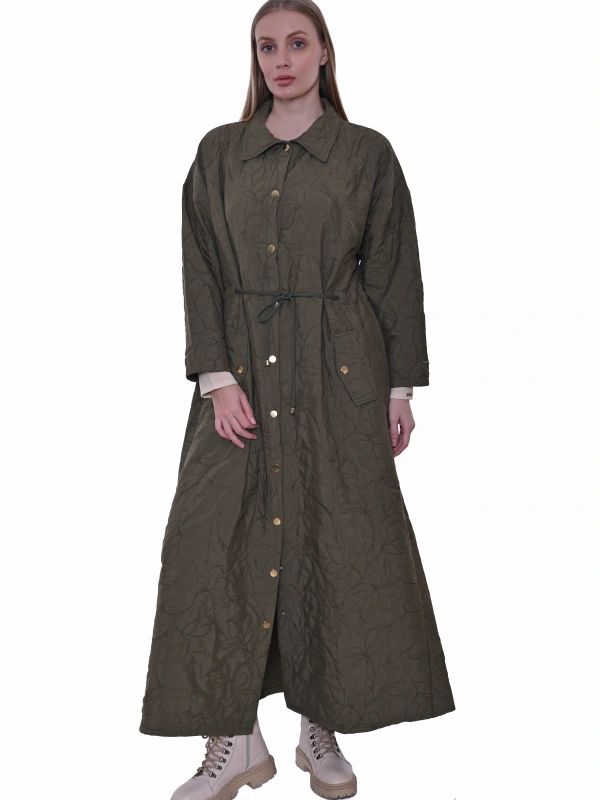 İNVEE Geniş Kalıp Belden Bağlamalı Kapitone Kap - Haki