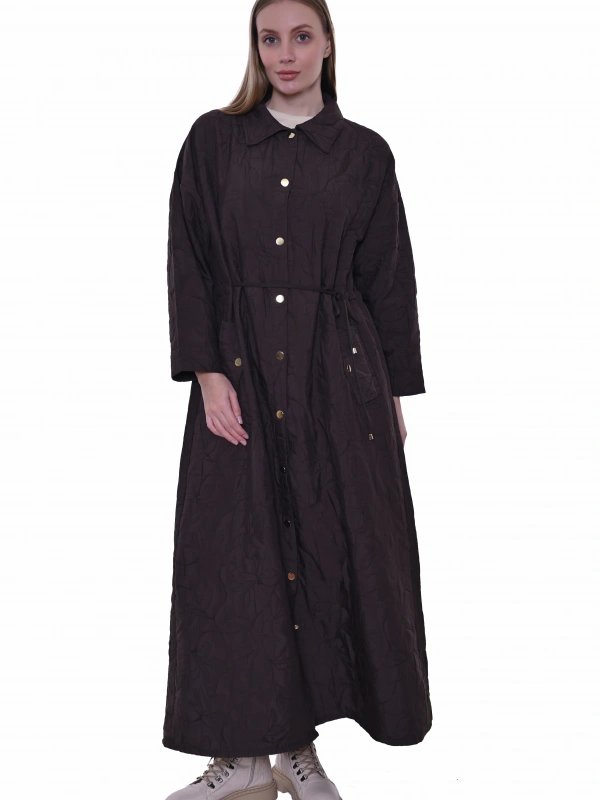 İNVEE Geniş Kalıp Belden Bağlamalı Kapitone Kap - Kahve