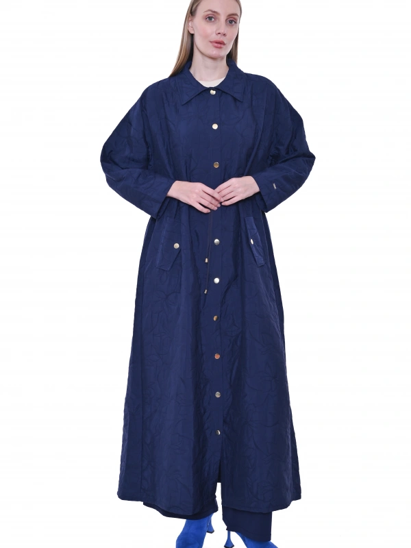 İNVEE Geniş Kalıp Belden Bağlamalı Kapitone Kap - Lacivert