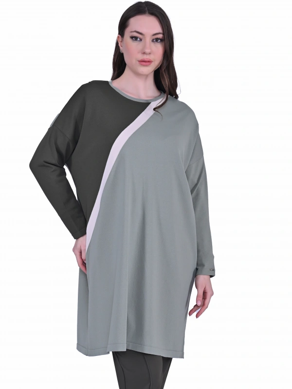 İNVEE 7048 Renk Bloklu Triko Tunik - Küfrengi