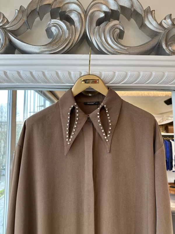 İNVEE 7057 Modal Kumaş Uzun Gömlek/Kap - Kahverengi