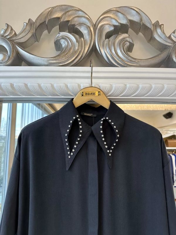 İNVEE 7057 Modal Kumaş Uzun Gömlek/Kap - Siyah