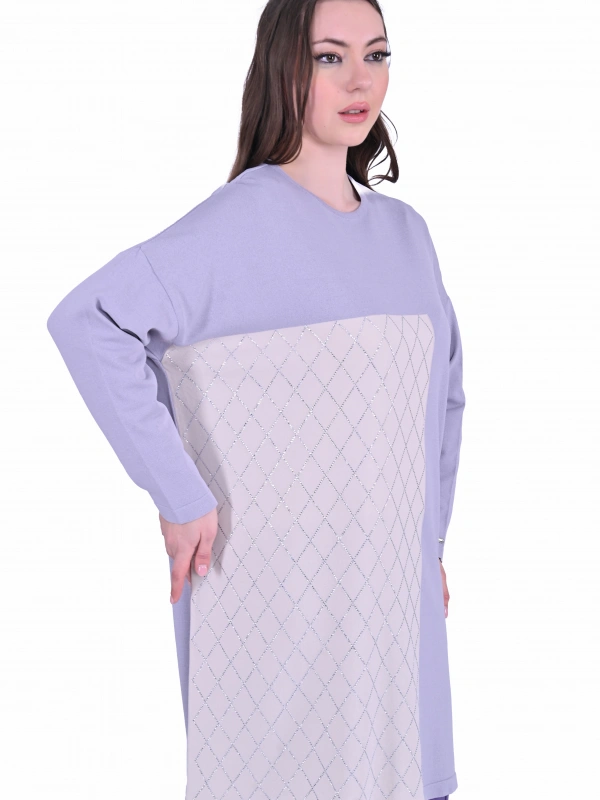 İNVEE 7062 Taş Baskılı Triko Tunik - Lila