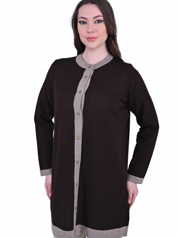 İNVEE 7068 Yün Karışımlı Kahverengi Hırka