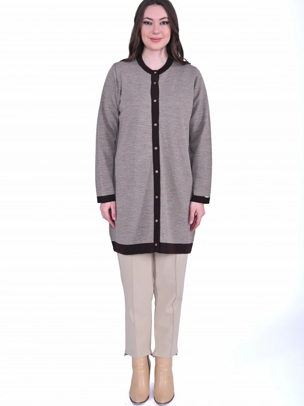 İNVEE 7068 Yün Karışımlı Vizon-Kahve Hırka